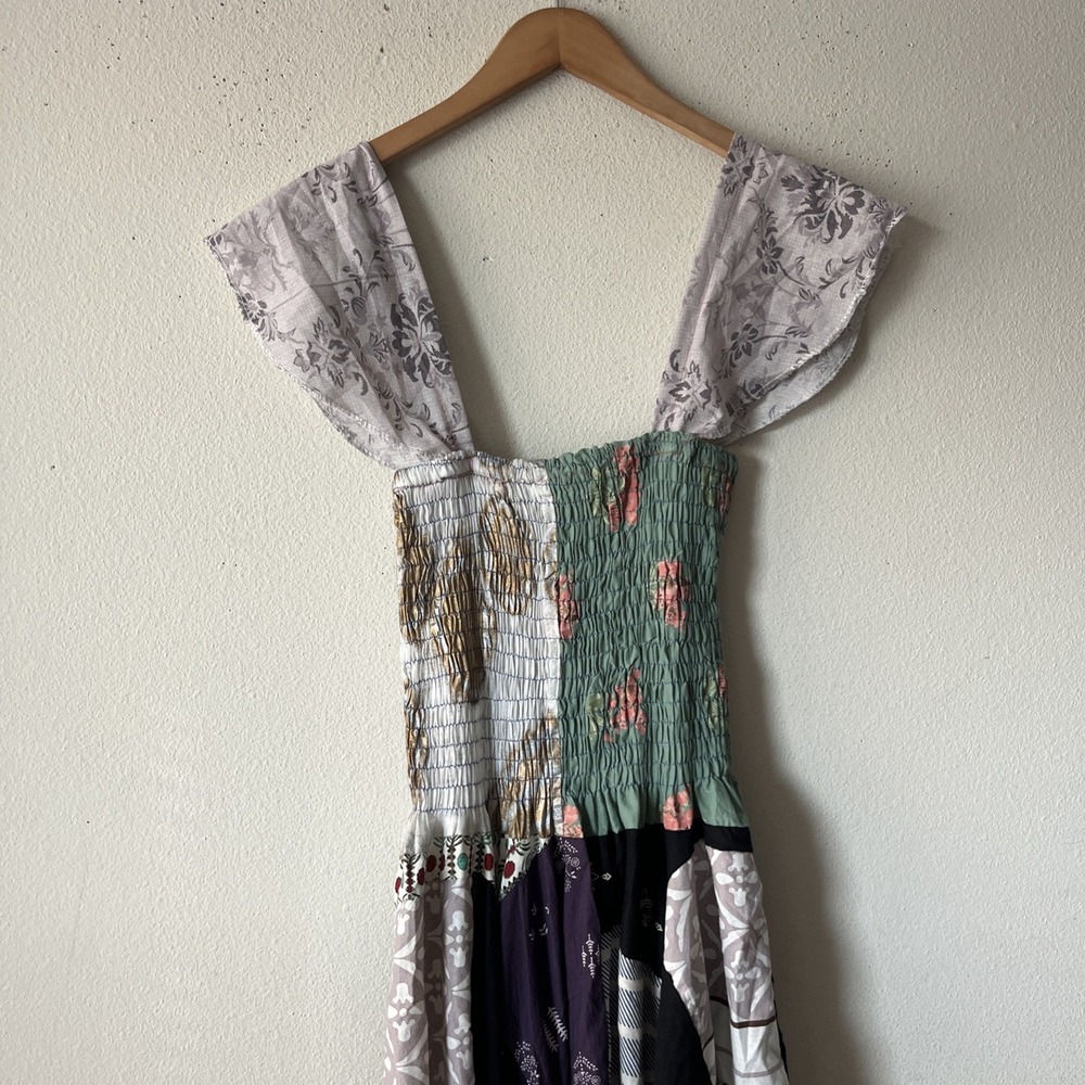 Ashley Taylor Patchwork Dress Strap Smock Boho Festival Hippie Colorful OS New - Picture 3 of 16